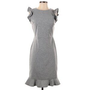 Sweet Feminine Ruffle Detail Business Casual Gray Dress Size XS